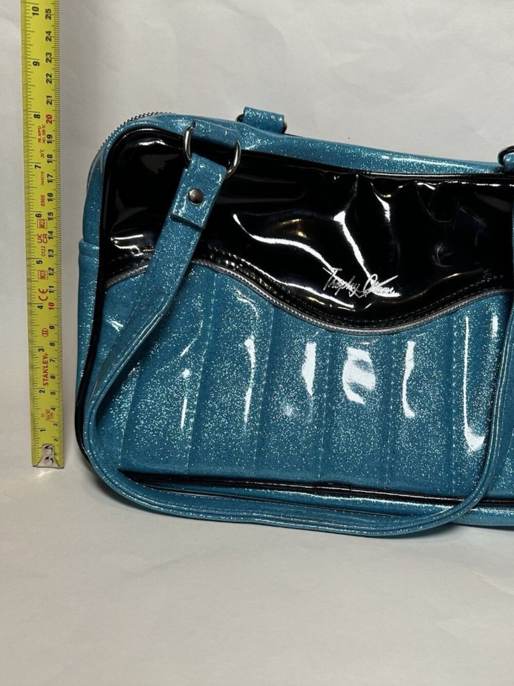 OOAK Trophy Queen Tuck and Roll Tote Blue Black Leopard Print Leather Hot Rod - Picture 12 of 13